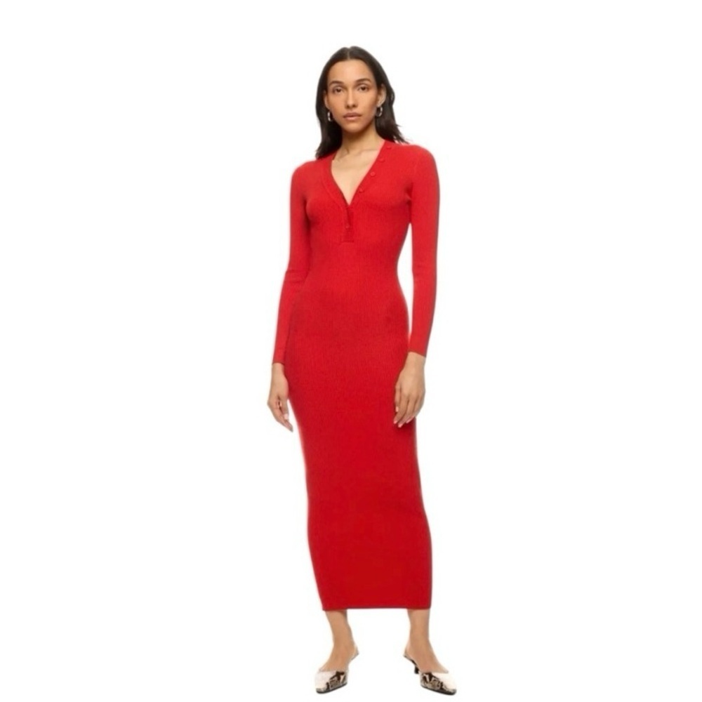 ROAM Cordoba Midi Dress Long Sleeve Sweater Sheath in Red Rib Knit Size XS - Picture 3 of 10